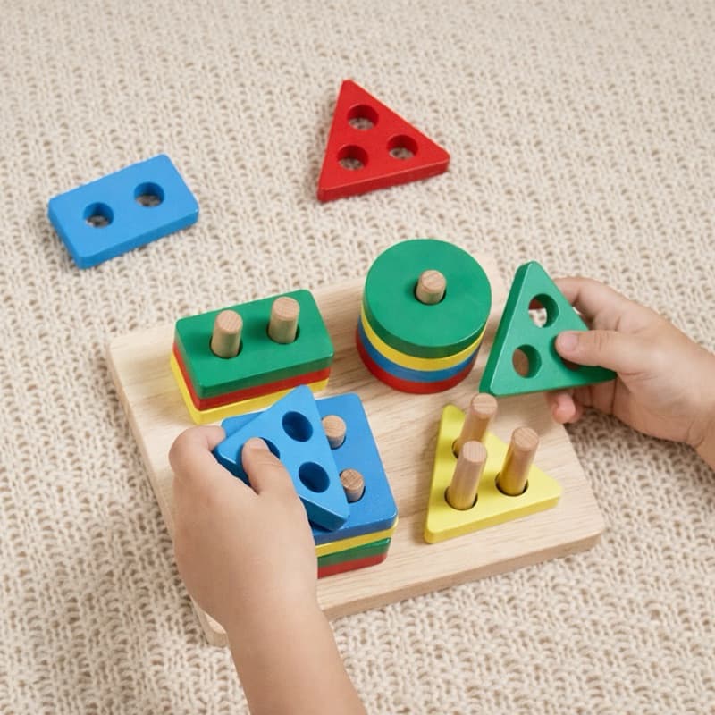 Brinquedo Educativo de Madeira Encaixe Geométrico Pedagógico Infantil Coordenação