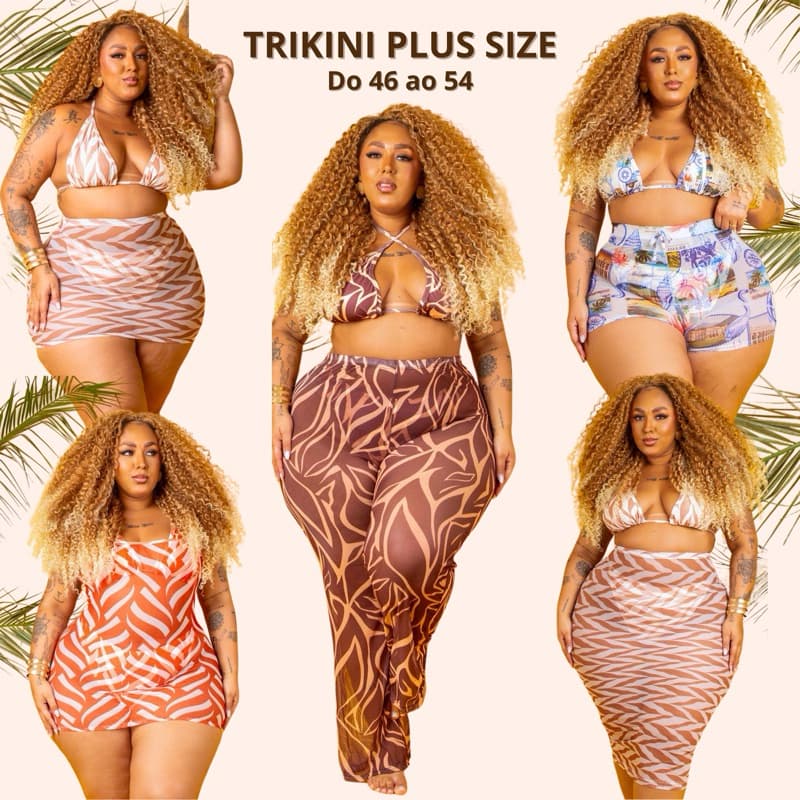 Biquini Trio Feminino Plus Size Fio Dental Triquini Plus Size Hot Pant Asa Delta Cintura Alta Short Shortinho Saia Calça
