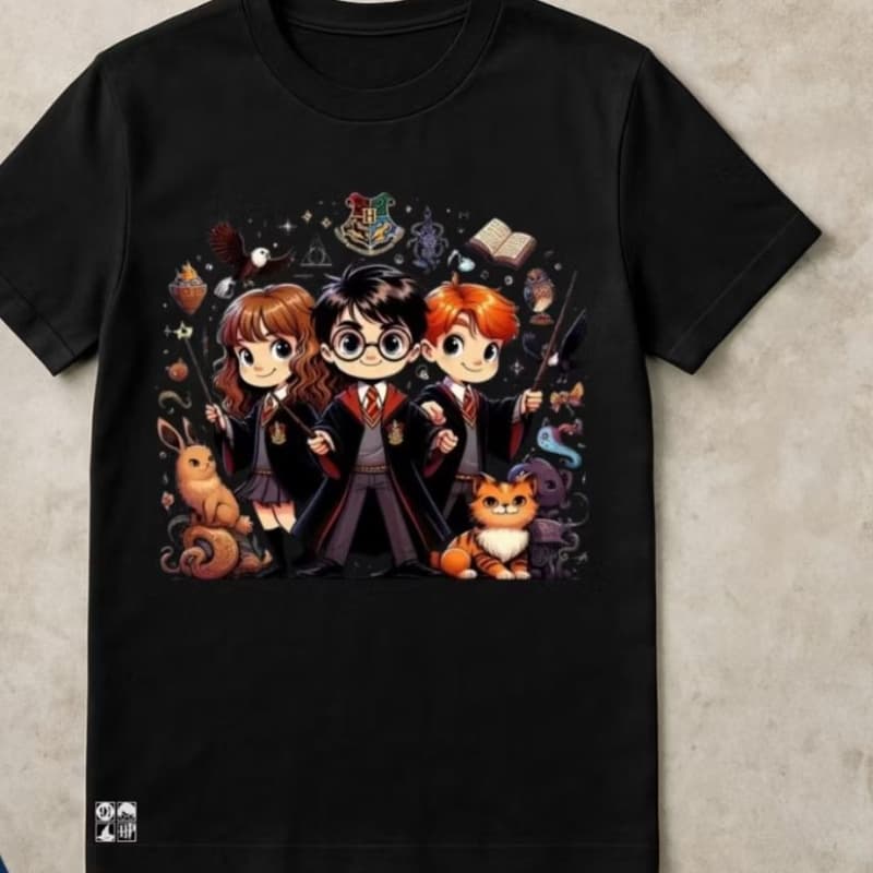 Camiseta Infantil Harry Potter Unissex Estampa Premium 100% Algodão Mágica Hogwarts Personagem Geek