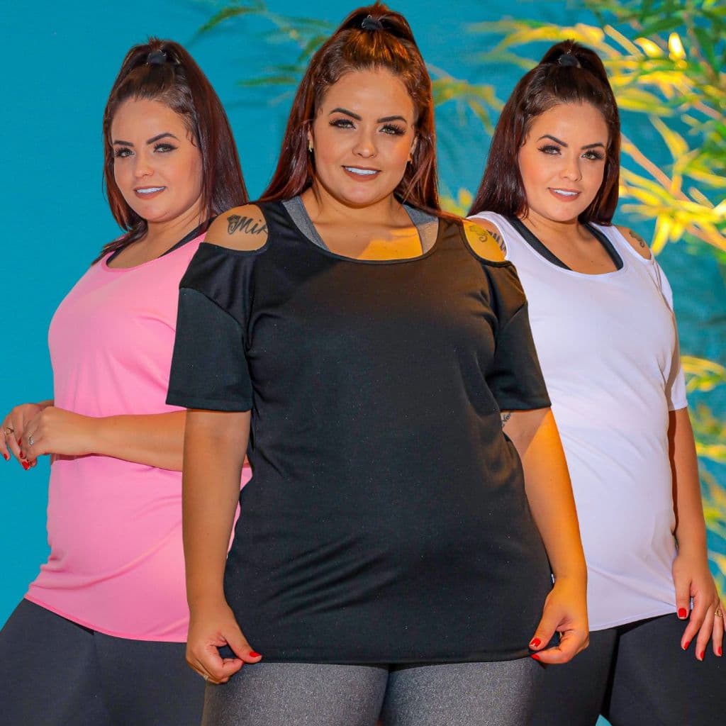 Kit Plus Size 3 Camisa Feminina DryFit Fresco Treinos Academia Confortável Macio Dia a Dia Desconto
