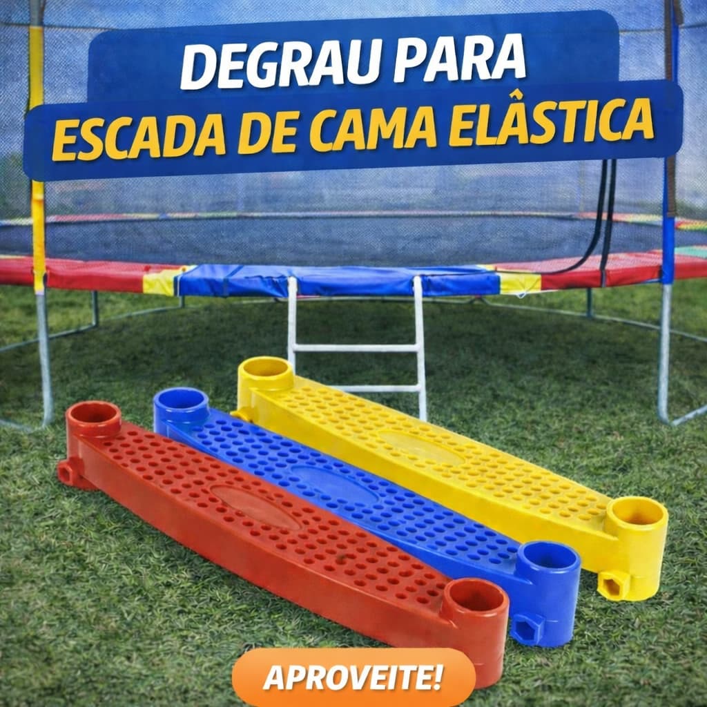 Degrau Para Escada De Cama Elástica Vermelho, Azul e Amarelo Suporta Até 100Kg
