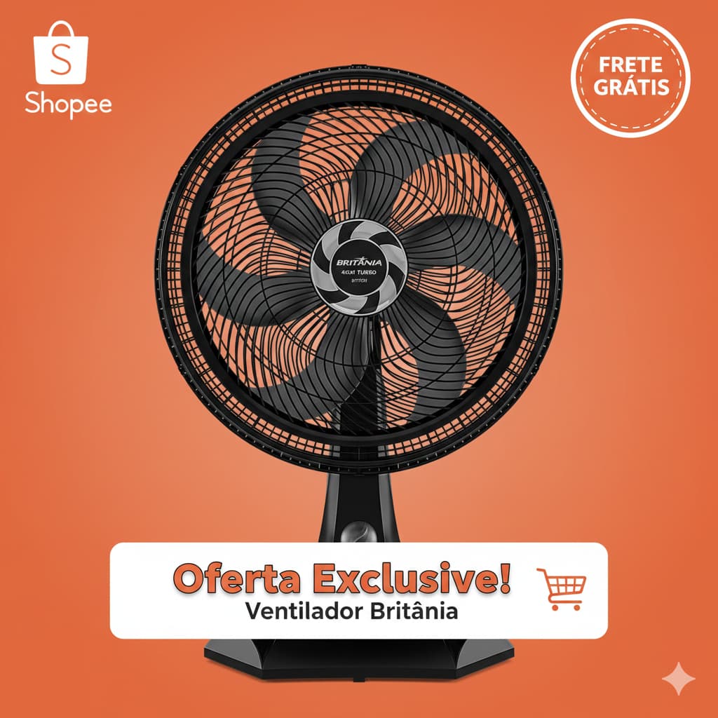 Ventilador de Mesa Britânia Turbo  6 Pás 3 Velocidades 127v (110v) Potente e Silencioso BVT301 30cm