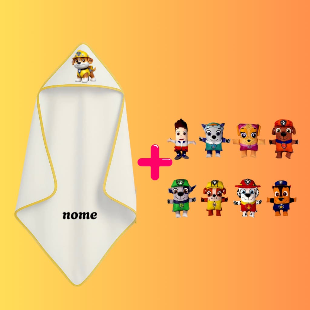 Toalhas Personalizadas  com capuz Patrulha canina + Boneco Patrulha Canina