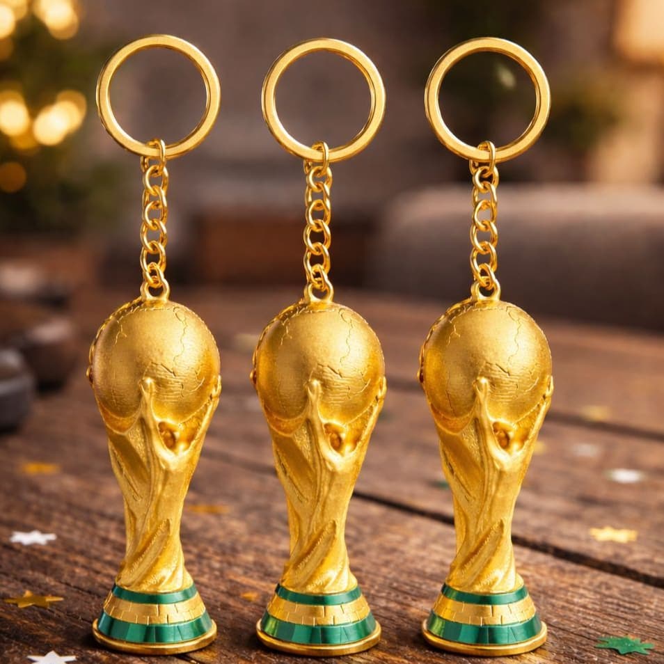Kit 3 Chaveiros Taça Copa do Mundo Dourado Miniatura Futebol Presente Para Torcedor