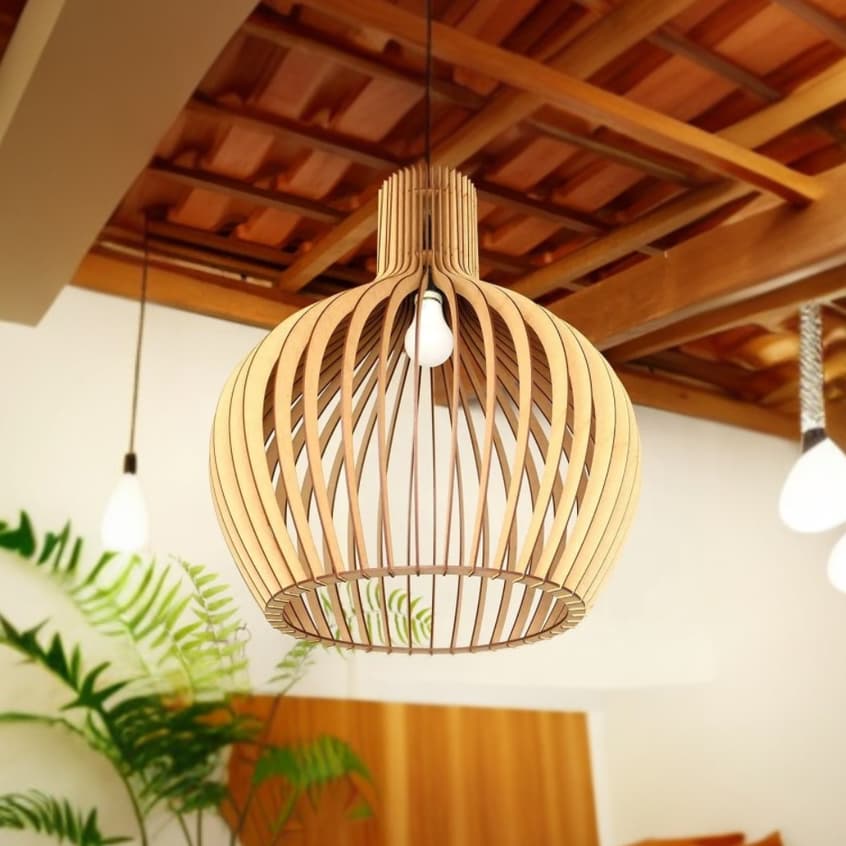 Lustre Grande De Madeira Estilo Rustico Moderno Com Fiação Completa Cor Madeira Natural -1Gmc