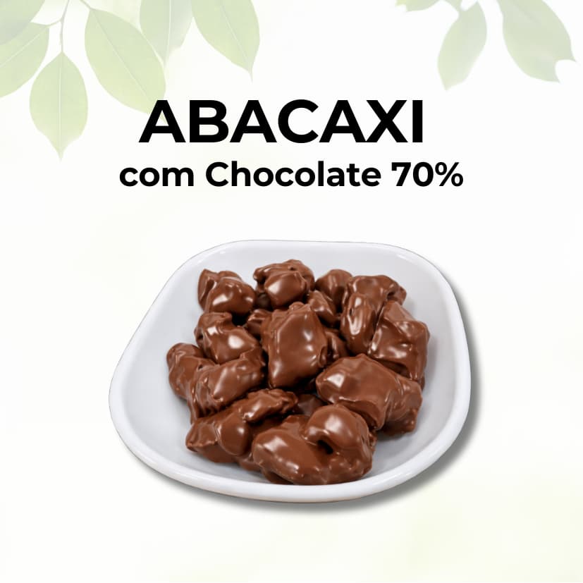 Abacaxi Desidratado Coberto com Chocolate 70% Cacau | Intenso, Sem Leite e Sem Glúten