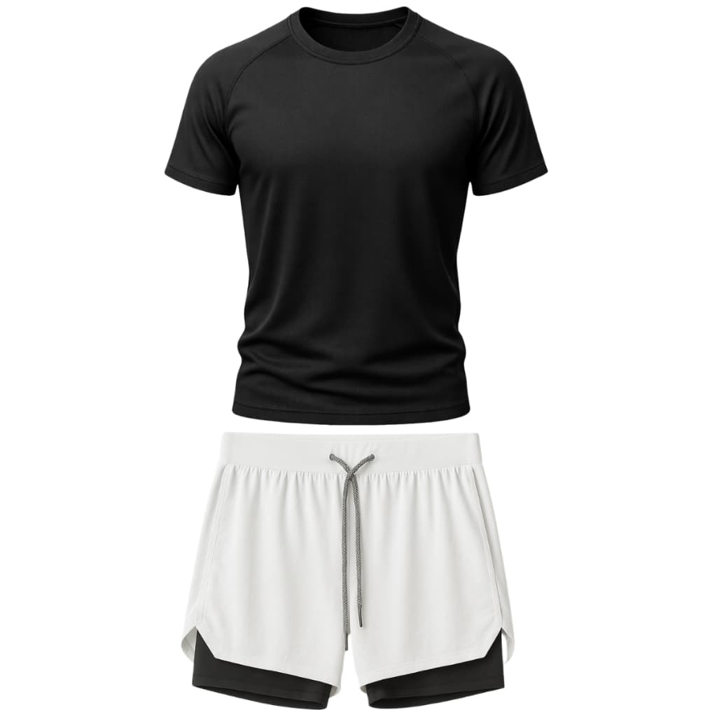 Kit Shorts 2 em 1 Térmico Academia  + Camisaeta Dry Fit Masculino Fitness Bolso Secreto