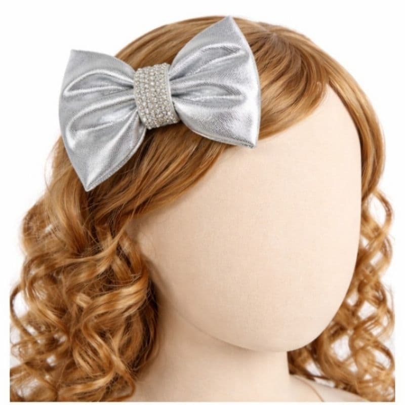 Laço Infantil Luxo Metalizado com Strass Tamanho M – Acessório  para Festa Bebê e Menina