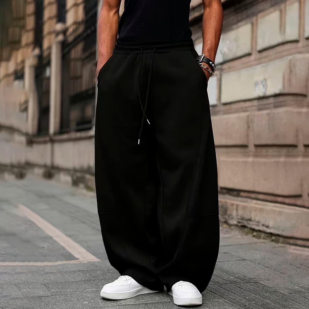 Calça Moletom Masculina Pantalona Wide Leg Style Streetwear Desposaja Larga Casual Flanelada Ajustavel