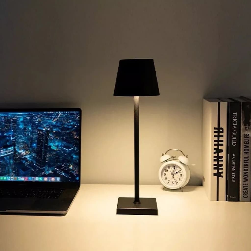 Luminária Recarregável Abajur Mesa Led Dimerizável Sem Fio Touch - Luz Fria / Quente - Carregamento USB