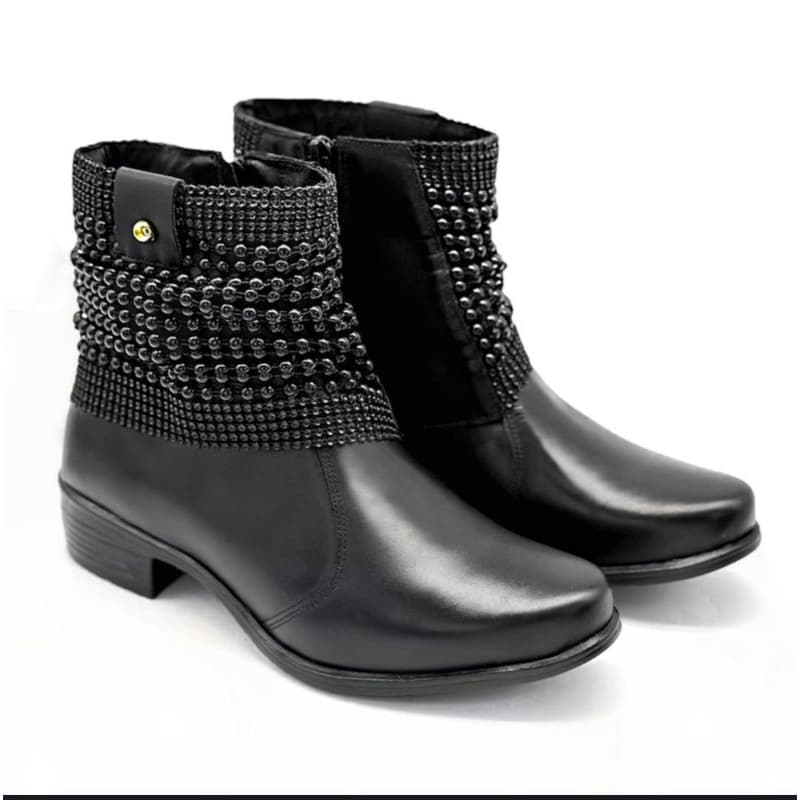 BOTA FEMININA CANO CURTO COURO LEGITIMO MANTA BRILHO