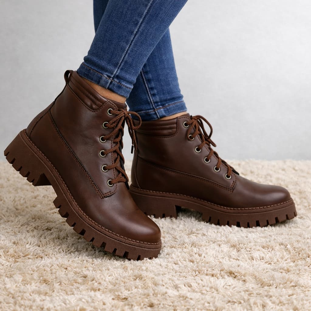 Coturno Feminino Cano Médio Curto Calce Fácil Bota Feminina SaltoTratorada Confortável