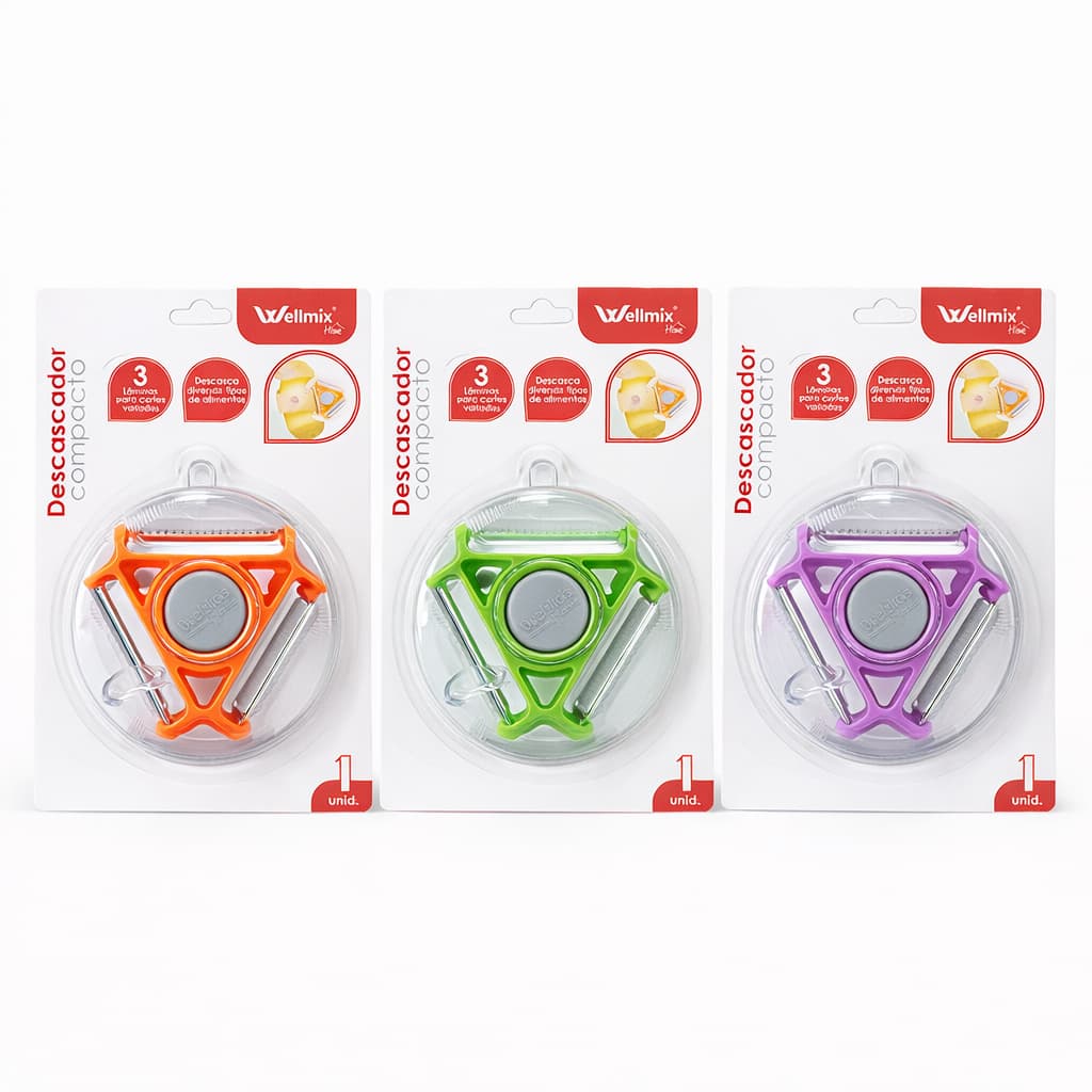 Descascador de Frutas e Legumes Redondo Com 3 Lâminas Envio em Cores aleatórias Verde, Laranja ou Roxo