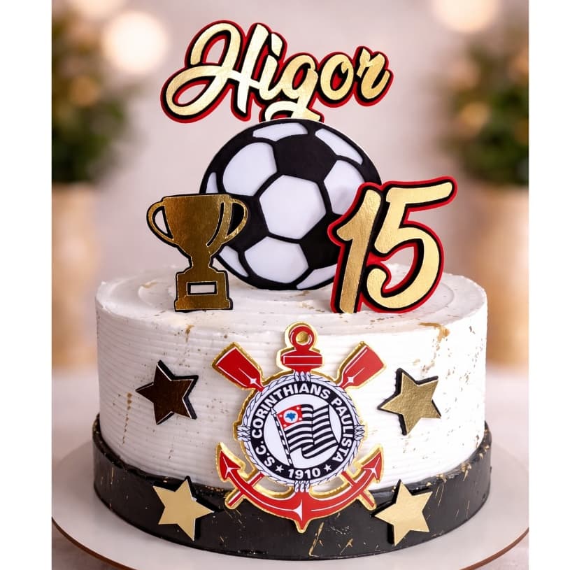 Topper  topo de bolo do Corinthians | topper de bolo Corinthians | 3D| Personalizado com nome e idade