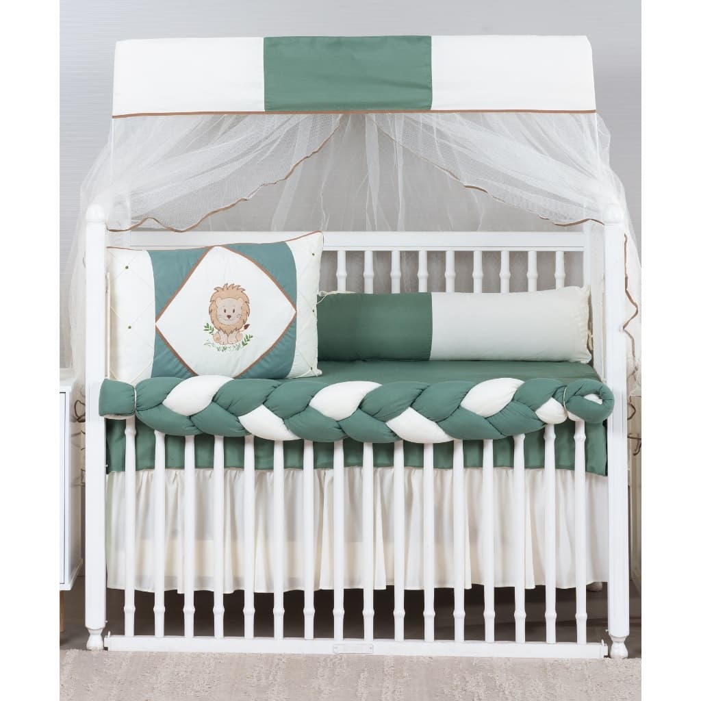 kit de berço americano leão verde modelo trança com 9 peças