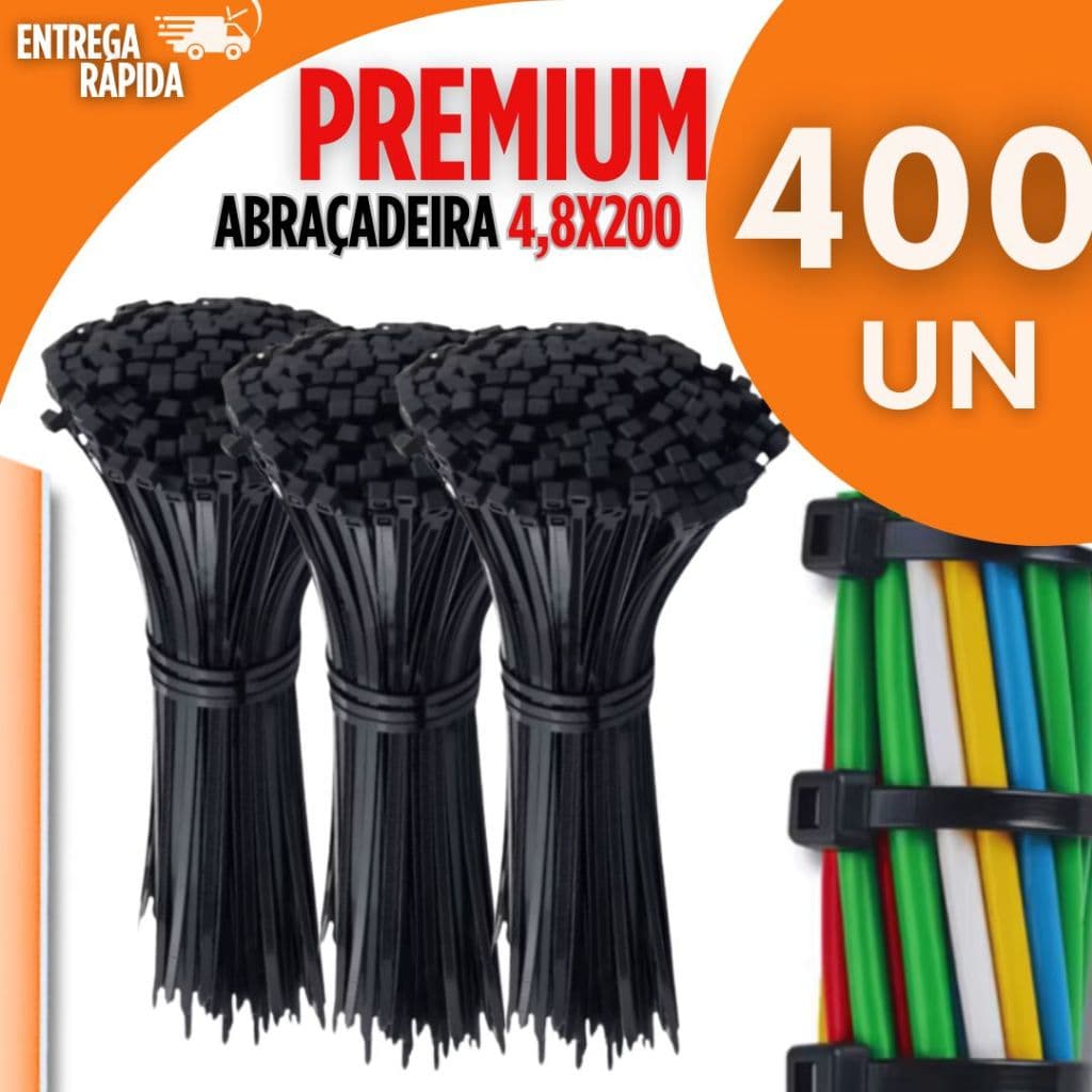 Jogo 400 Abraçadeiras Nylon 4,8x200MM UV Fita Hellermann Versátil Multiuso Premium Resistente