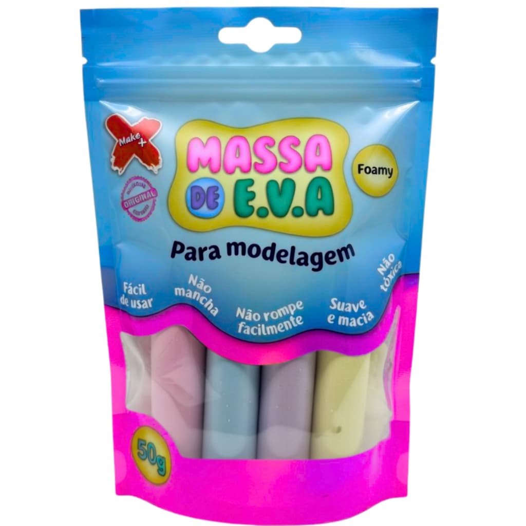 Massa de EVA Make+ 5 Cores Pastel Macia Ideal para Slime Modelagem Artesanato Lembrancinha Infantil