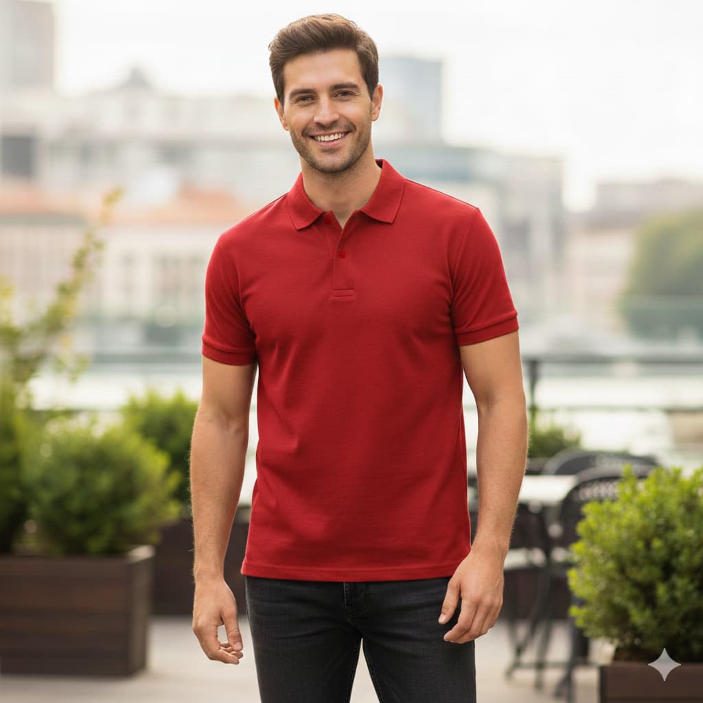 Camisa Polo Vermelha Básica Masculina 100% Algodão Gola Polo Piquet