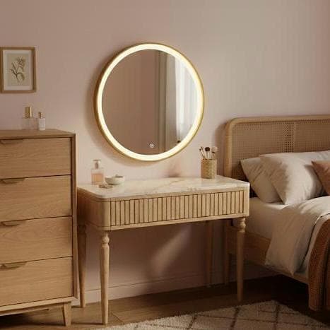 Espelho Redondo Lapidado Jateado com Led 3 Cores Penteadeira Closet Camarim Maquiagem Profissional