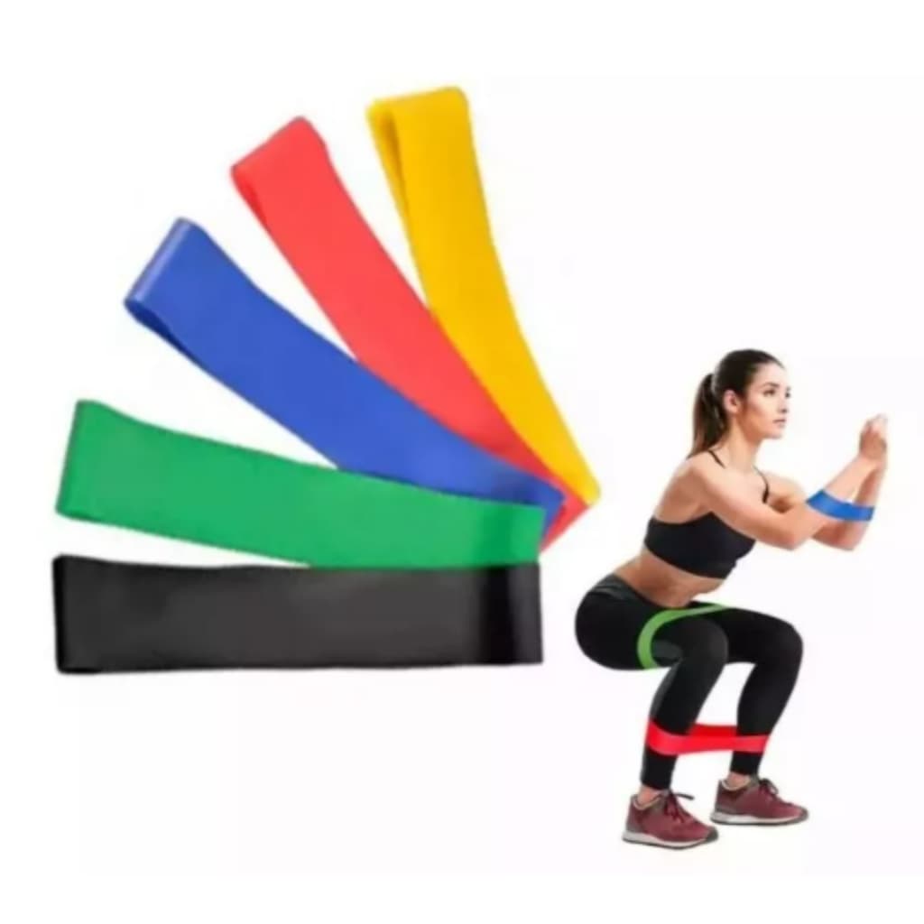 Kit 5 Mini Bands Faixas Elásticas Resistência Progressiva Treino Academia e Casa