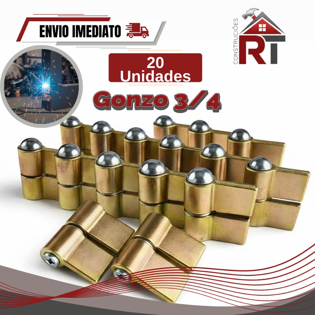 Kit 20 Dobradiças Gonzo 3/4 Para Solda Aço Reforçado Serralheria