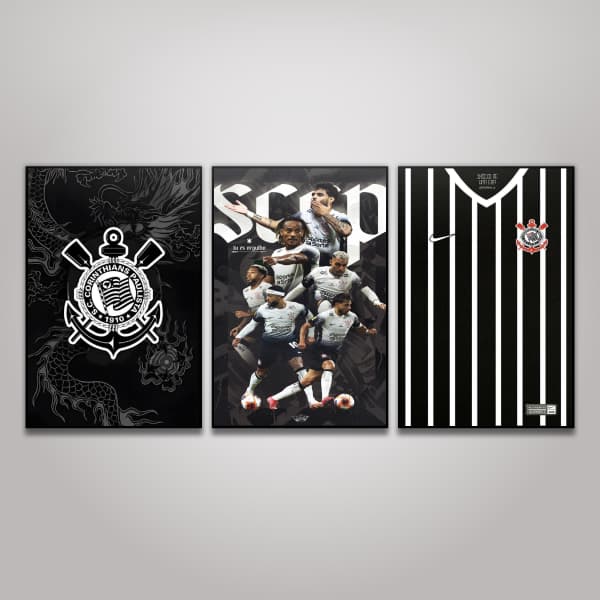 Quadro Decorativo Corinthians Timão Futebol Time Gaviões Da Fiel Memphis Depay Personalizado Kit 3