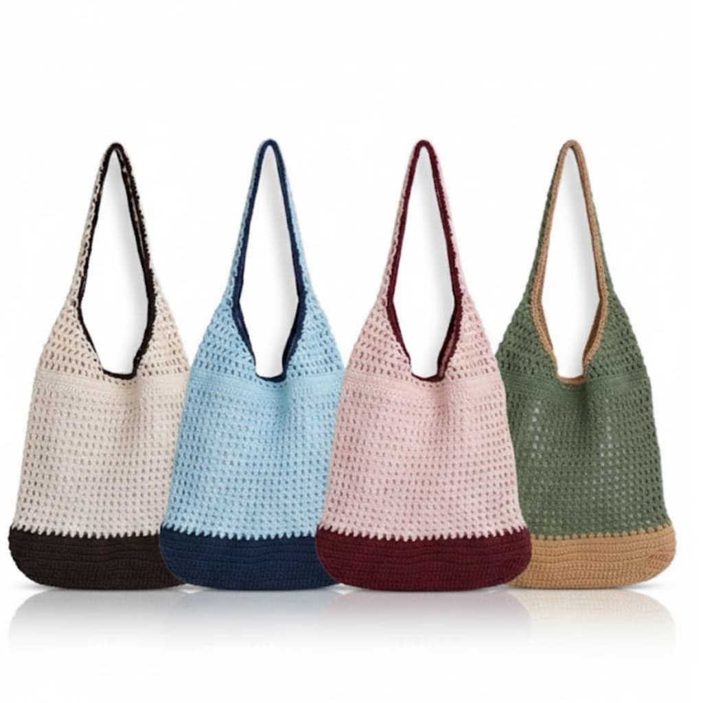 Bolsa de crochê tira colo e trasnversal preta, cru e colorida