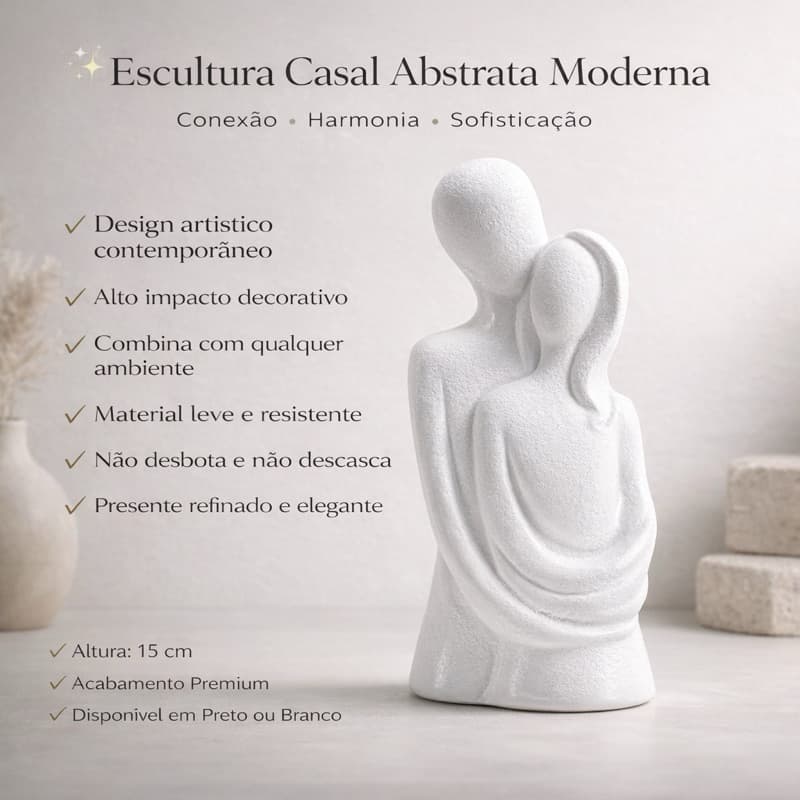Escultura Casal Abstrata Moderna Decorativa Acabamento Premium Preto Branco Sala Quarto Escritório