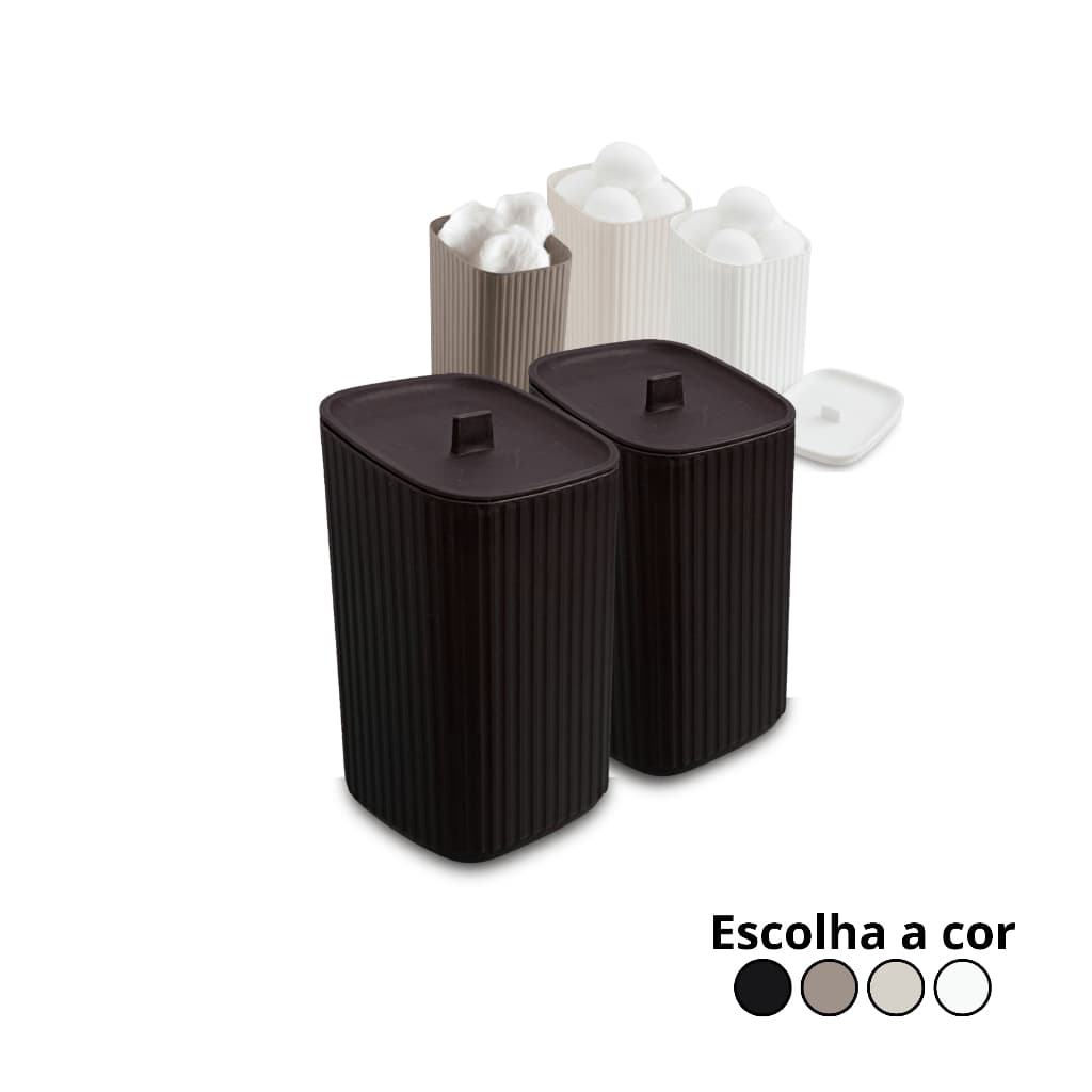 Kit Porta Algodão 2 Unidades Cotonete Objetos Com Tampa Organizador Banheiro Quarto - Usual