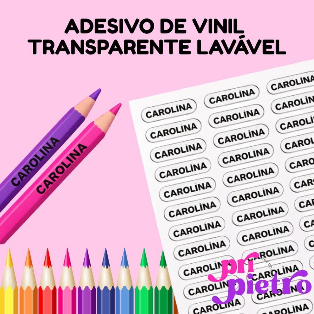 120 Etiquetas Adesivas Escolar Lápis em Vinil TRANSPARENTE