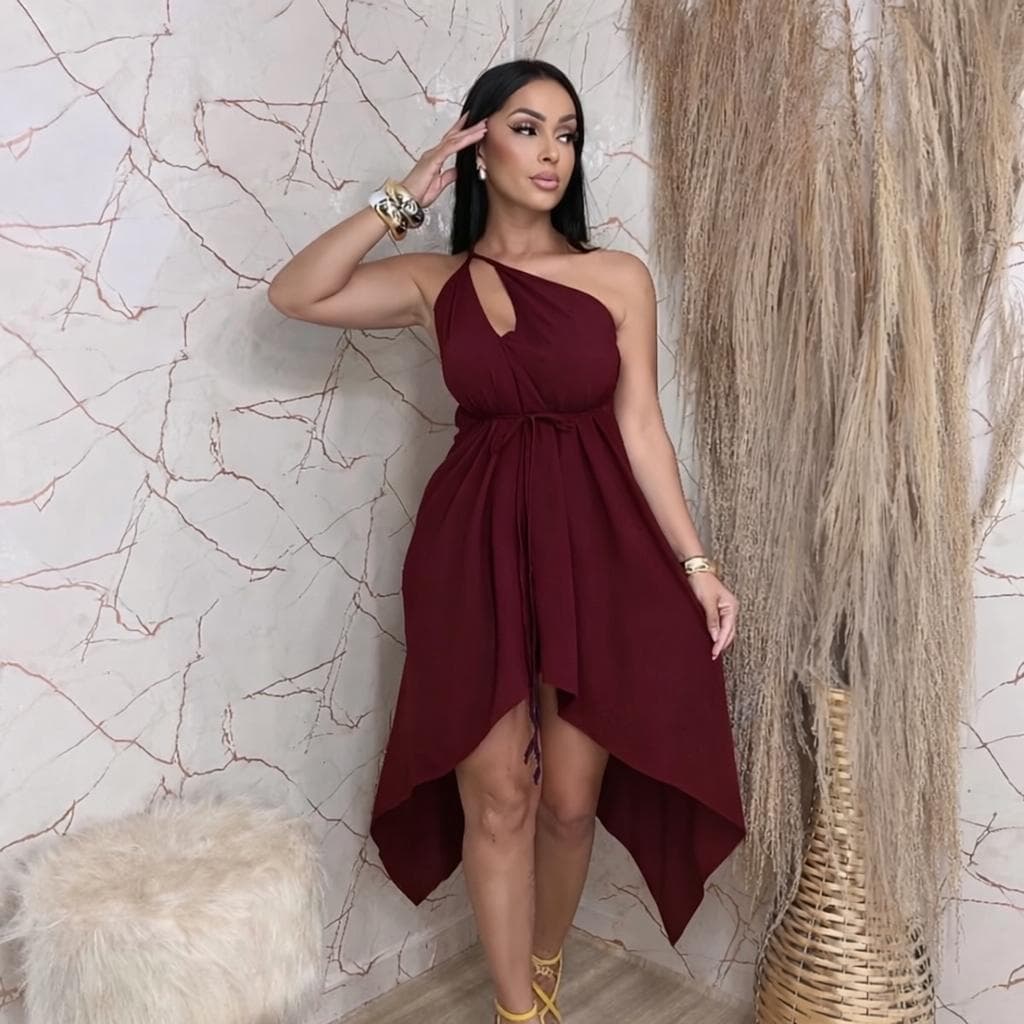 Vestido Feminino Midi Envelope Alcinha Soltinho Costa Nua Com Varias Amarrações
