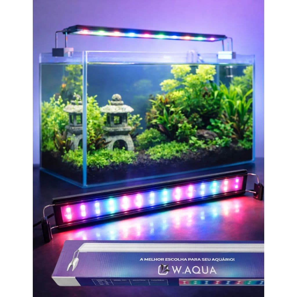 LUMINÁRIA LED W.AQUA PARA AQUÁRIO DE 50 A 50CM SUPER SLIM COM 3 MODOS DE COR IDEAL PARA AQUÁRIO PLANTADO LOWTECH