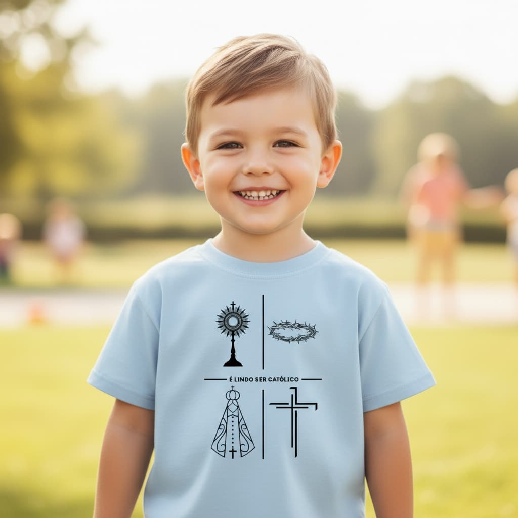 Camiseta Infantil Unissex Cristã Católica É lindo ser Católico 100% Algodão