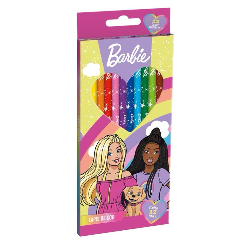 ✨Lápis de Cor 12 Cores Personagens Barbie, Princesas e Liga da Justiça da Tris✨