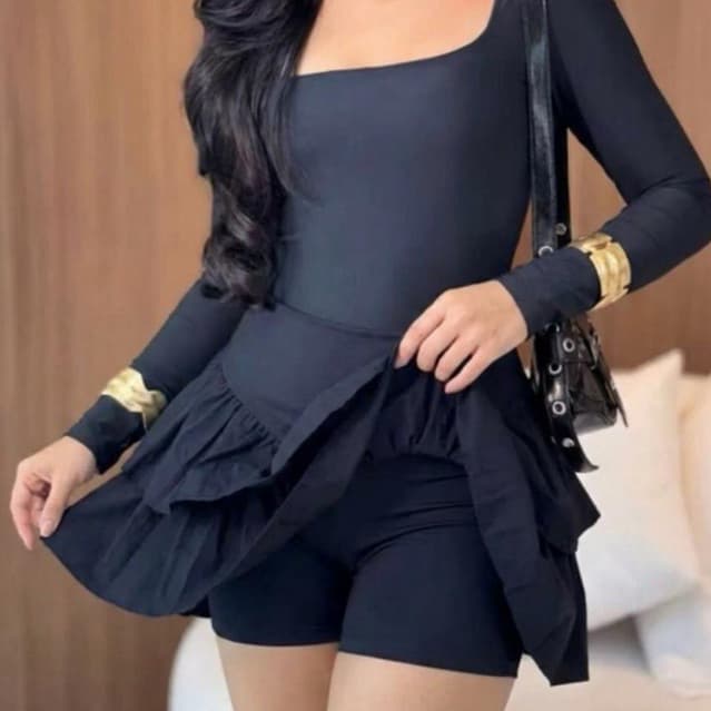 Short Saia Feminina Godê com Babado Look Blogueira Tendência