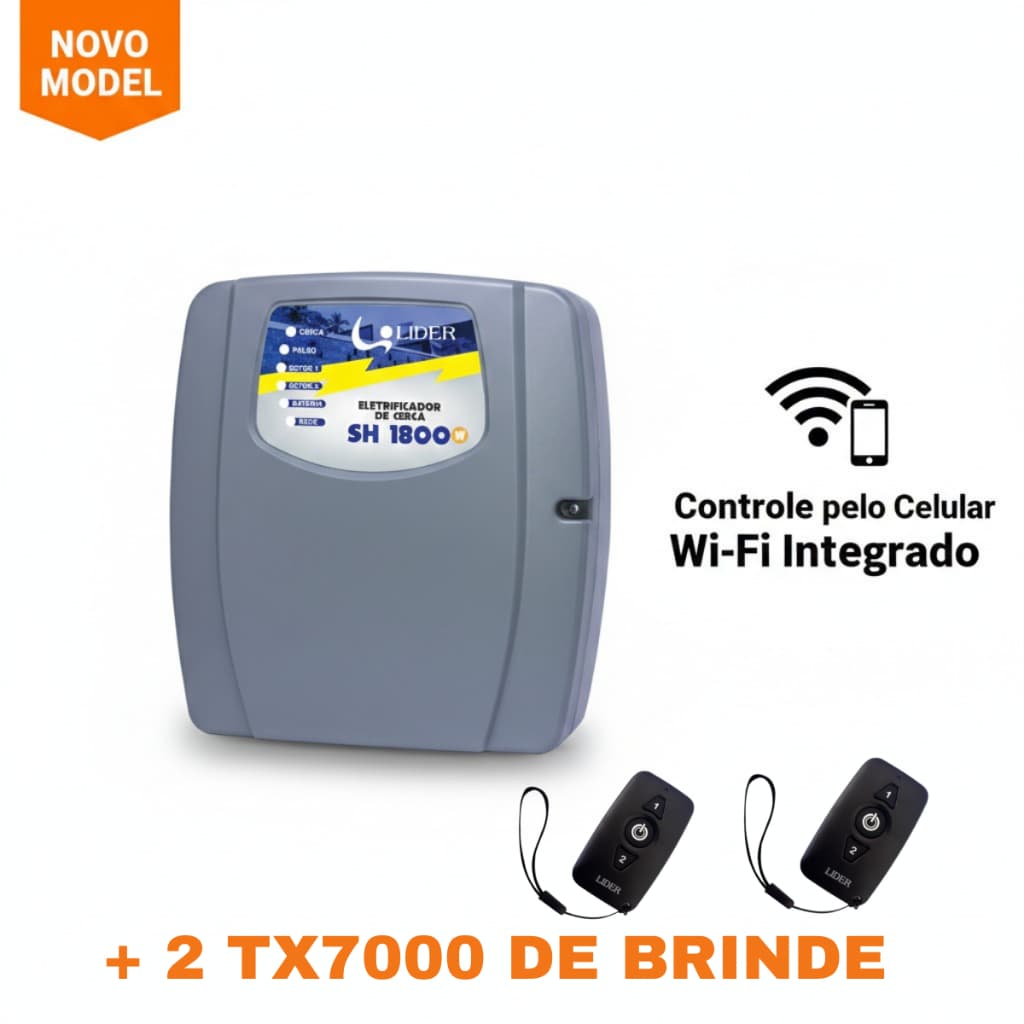 Eletrificador de cerca Líder SH1800W Com Wi-fi e app + 2 controles TX7000 de brinde
