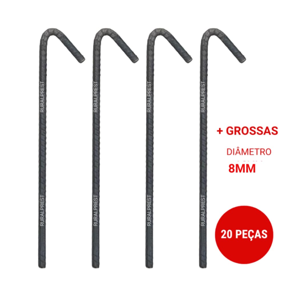 ESTACAS PARA BARRACA DE CAMPING GAZEDO BEACH TENIS EM VERGALHAO 8MM - 20 UNIDADES