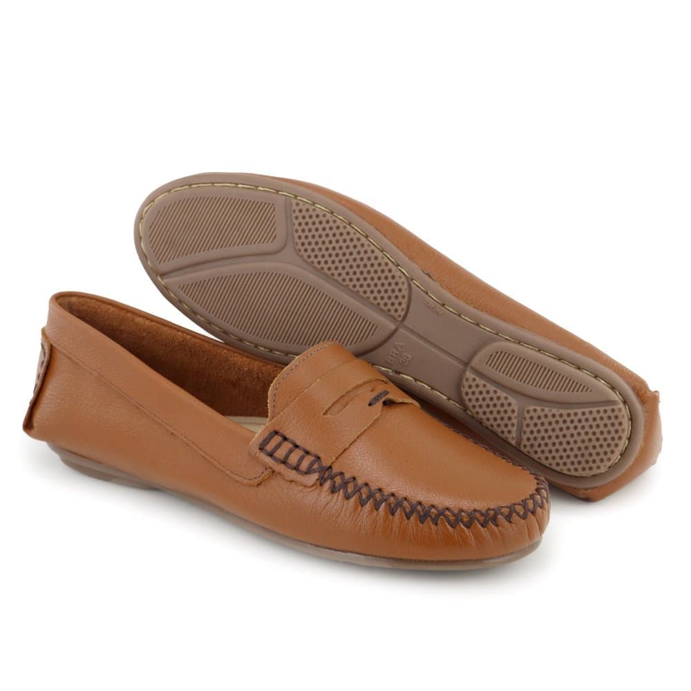 Mocassim Feminino em Couro Legítimo Confortável Casual Premium