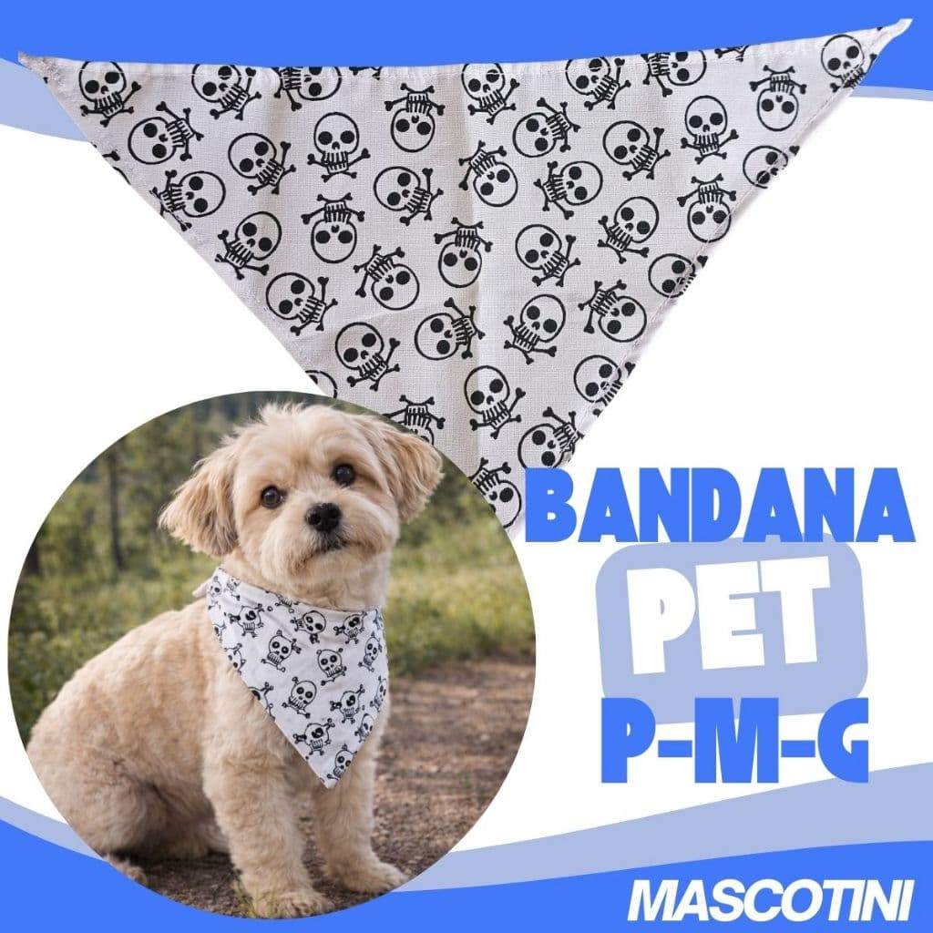 Bandanas Para Pets Cães E Gato 20cm Com Estampa De Caveira Branco Lenço Bandaninha Decorativa - Mascotini