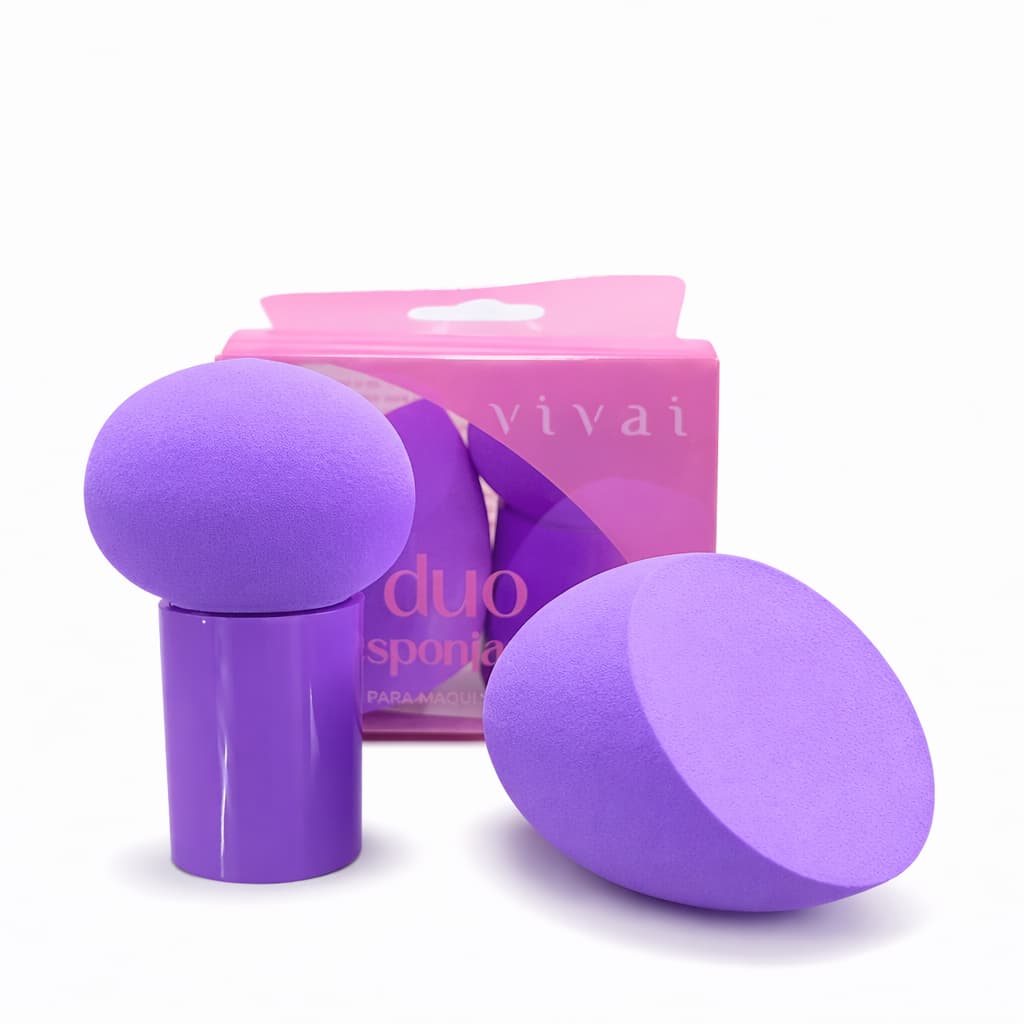 Kit 2 esponjas de maquiagem lilás efeito profissional tipo cogumelo