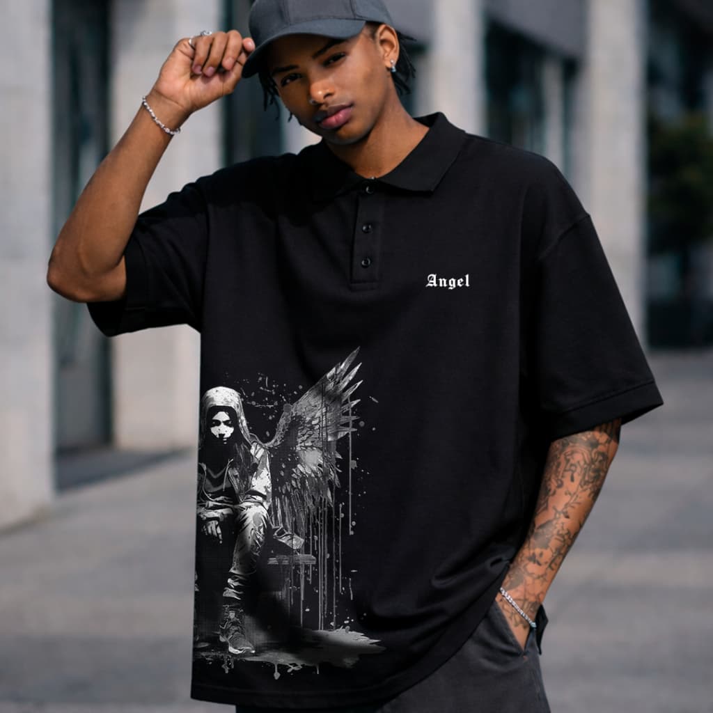Camisa Gola Polo Inovação e Estilo Streetwear Unissex Anjo Estilo de Rua Exclusivo