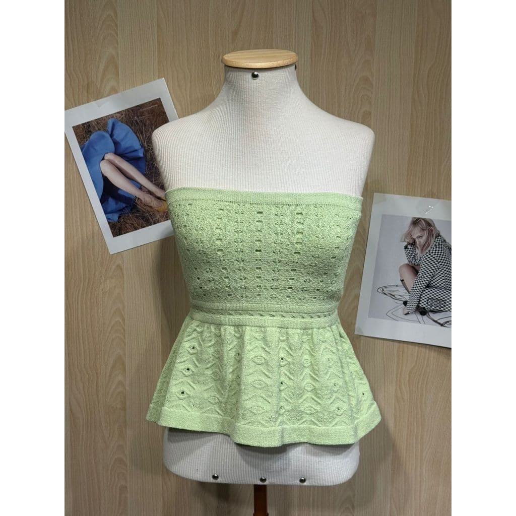 BATA RENDA STEVIANE TRICO FEMININA Amarelo com Detalhes em Botões e Corte Peplum