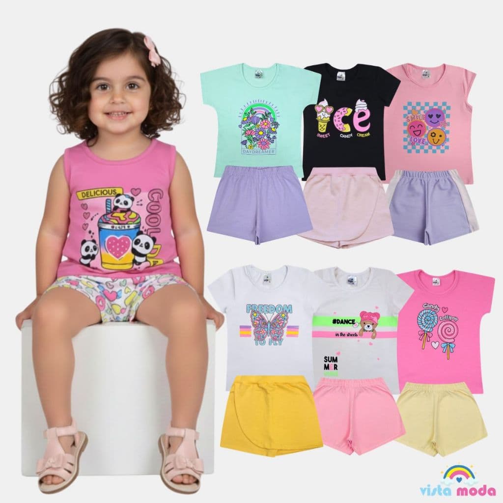 Kit Sortido 6 Peças de Roupas Infantil Menina Kit com Conjuntos de Roupa Infantil Menina Verão Feminino Bebê
