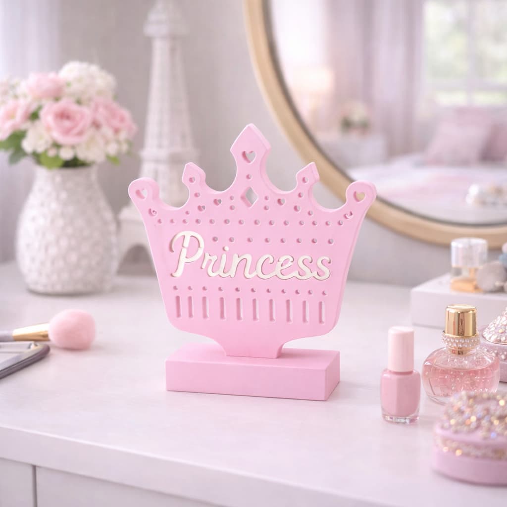 Porta Brincos e Bijuterias Organizador Coroa Princesa Decorativo para Mesa e Penteadeira feminina