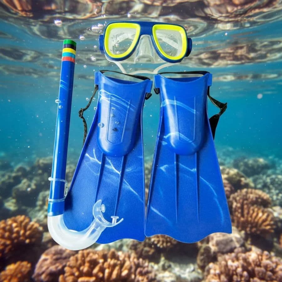 Kit Mergulho Completo Infantil Máscara Snorkel Pé De Pato Óculos Nadadeira Natação