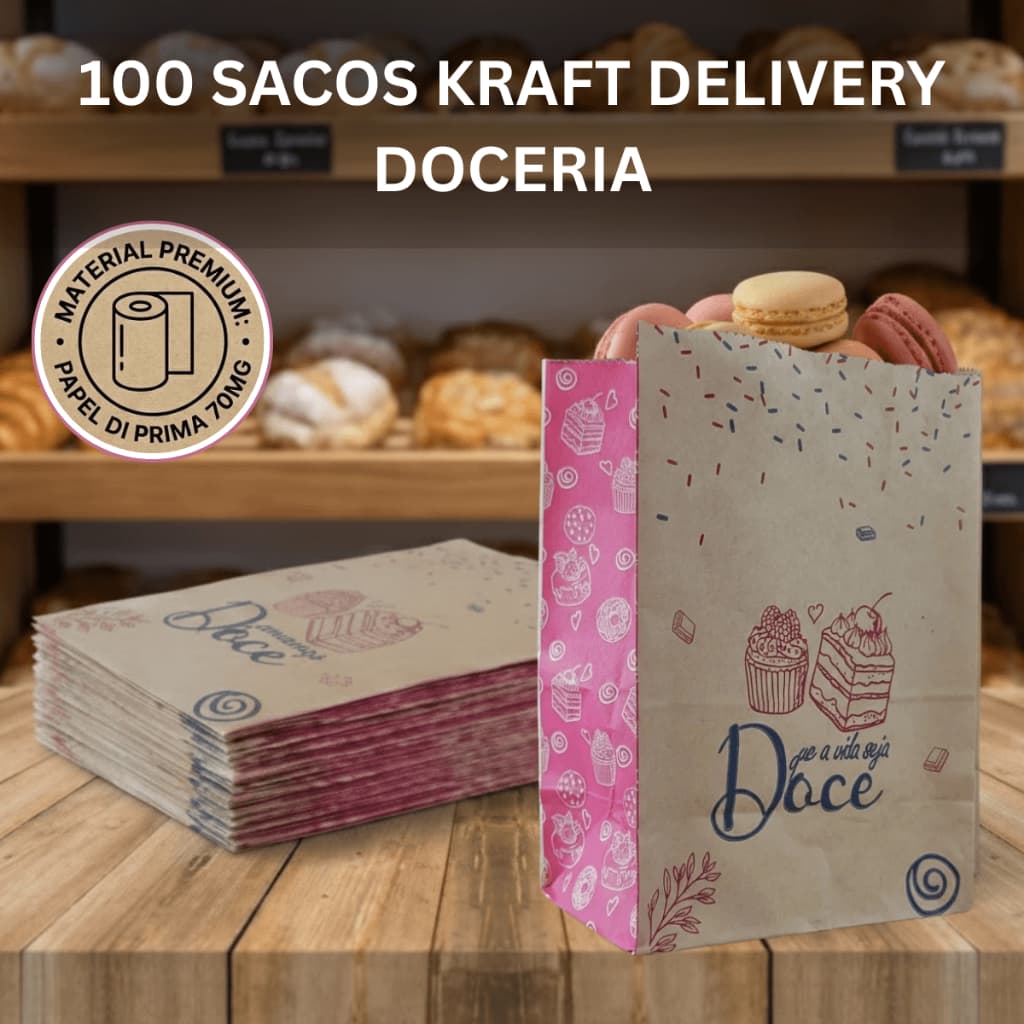 100 Saco Kraft SOS Delivery Doce Cookies Docinhos Doceria Tamanhos PP, P OU G Papel Fundo Reforçado