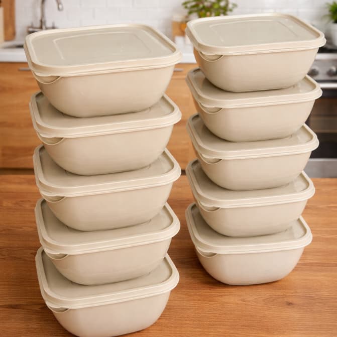 Pote de plástico minimalista, kit 10 potes, 8 potes ou 6 potes de plástico 1 litro quadrado bege | marmita, vasilha