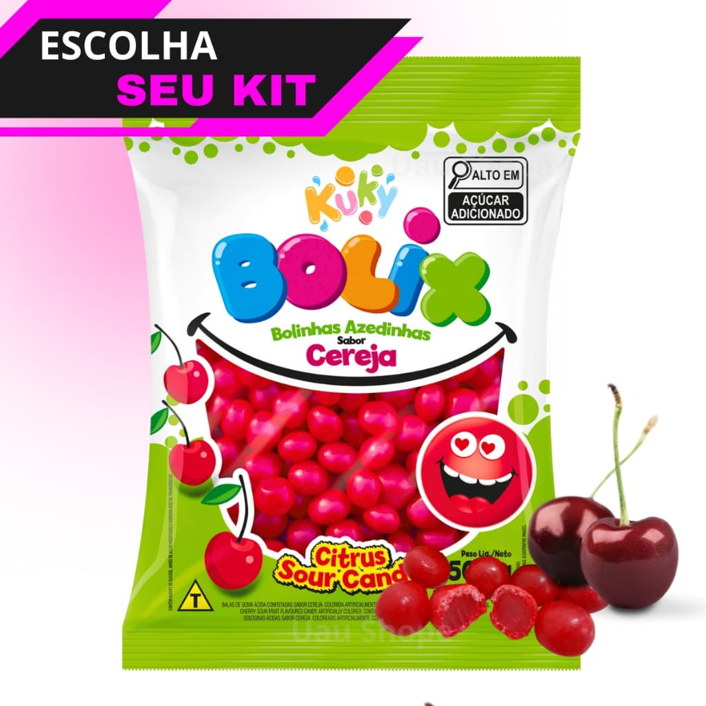 1/2/3 Bala De Goma Azedinha Bolix Cereja 500g - Kuky