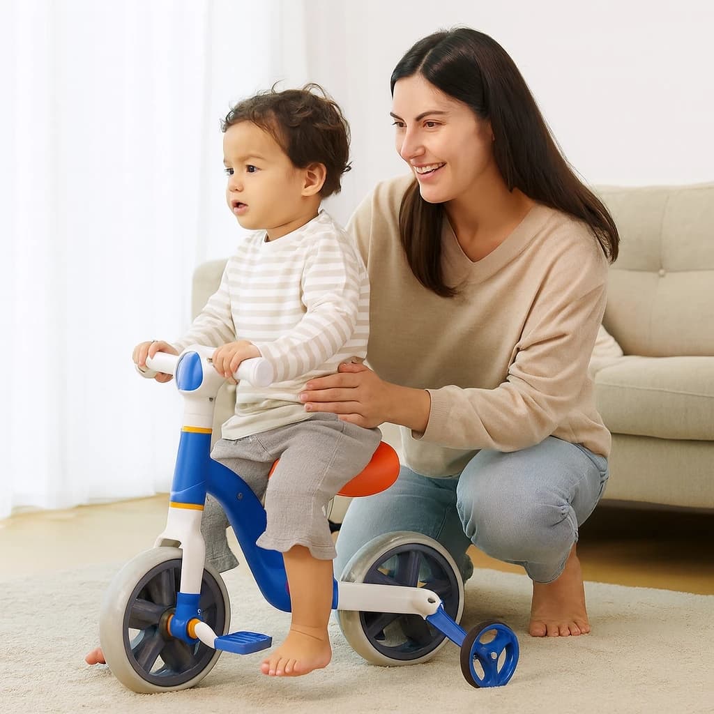 Bicicleta Equilíbrio 2 em 1 Rodinhas Azul Bike Infantil Treino Veículo Transporte Passeio Andador