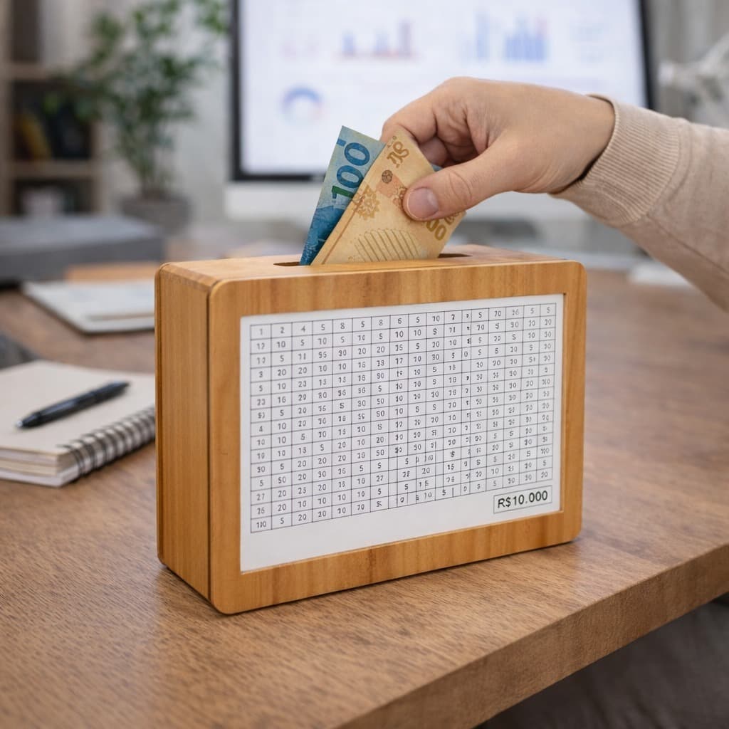 Cofre Desafio em MDF 1K 5K 10K Woodbox Metodo Japones Para Poupança Cofrinho